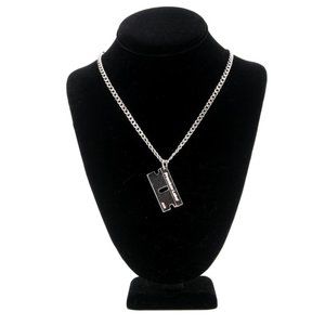 Premium Label Silver Bad Habits Luxury Signature Razor Blade Charm .925 Necklace